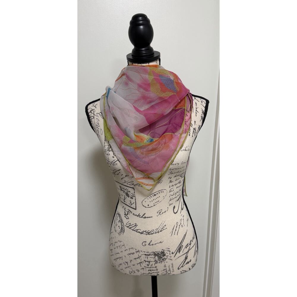 Le Marais Floral Square Scarf Womens One Size Multicolor Chiffon Sheer Spring